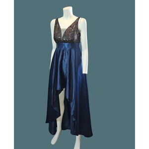 Ever Pretty High-Low Satin Evening/Prom Gown Navy & Gold Sequins Bodice Women 4